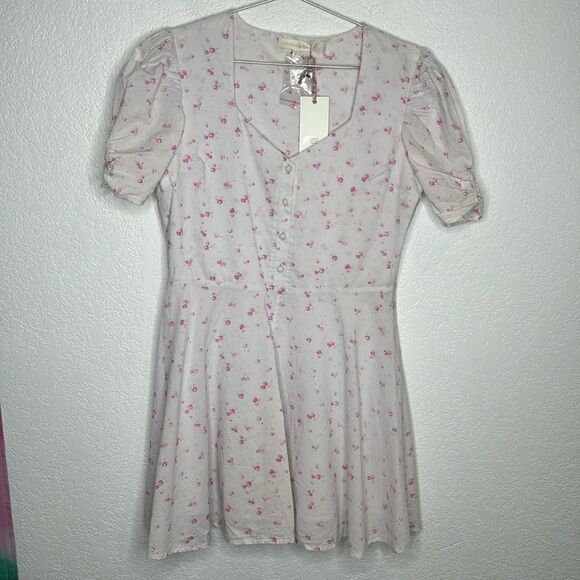 NWT LoveShackFancy Cora Mini Dress Pink Brimfield Floral Medium - Picture 2 of 16